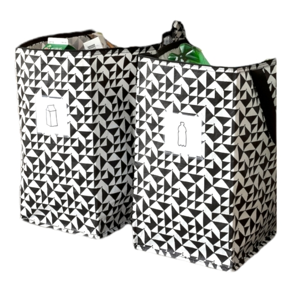 +IKEA - KNALLA Two (2) Tote Bags 12 Gal Black & White Geometric Storage Bins NWT - Picture 3 of 11
